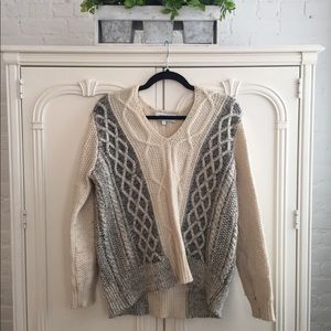 Cream and Gray Wool Sweater